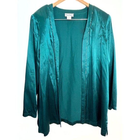 Patchington Jackets & Blazers - Patchington Silk Jacket Womens Large Beaded Vintage Open Front Green Lightweight